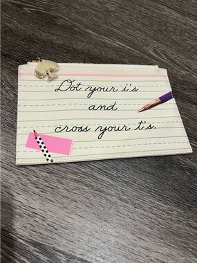 Kate Spade New York Pencil Zip Pouch with Script and Pink Accents